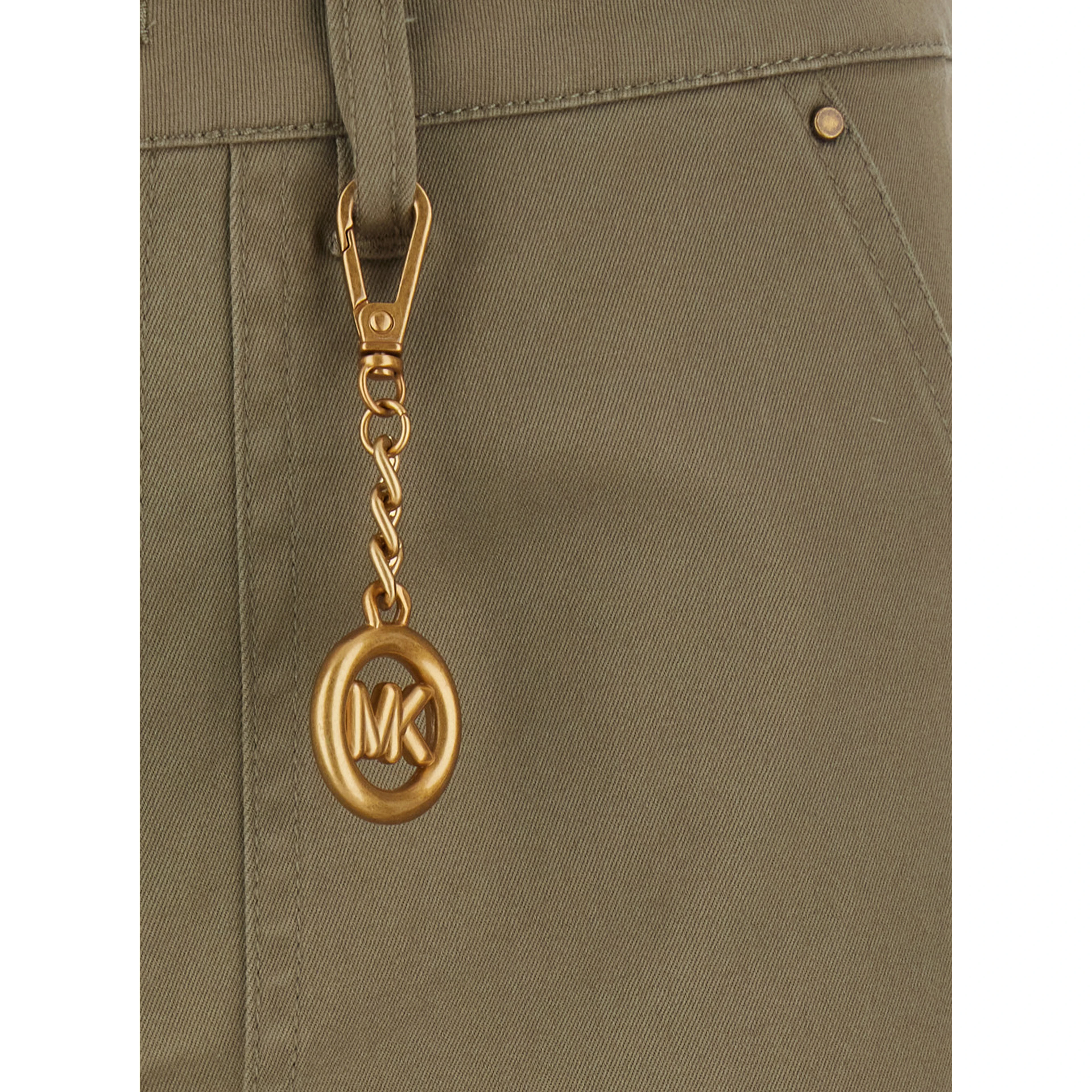 green Cargo Pants with hanging logo plate on the front in Cotton for Women