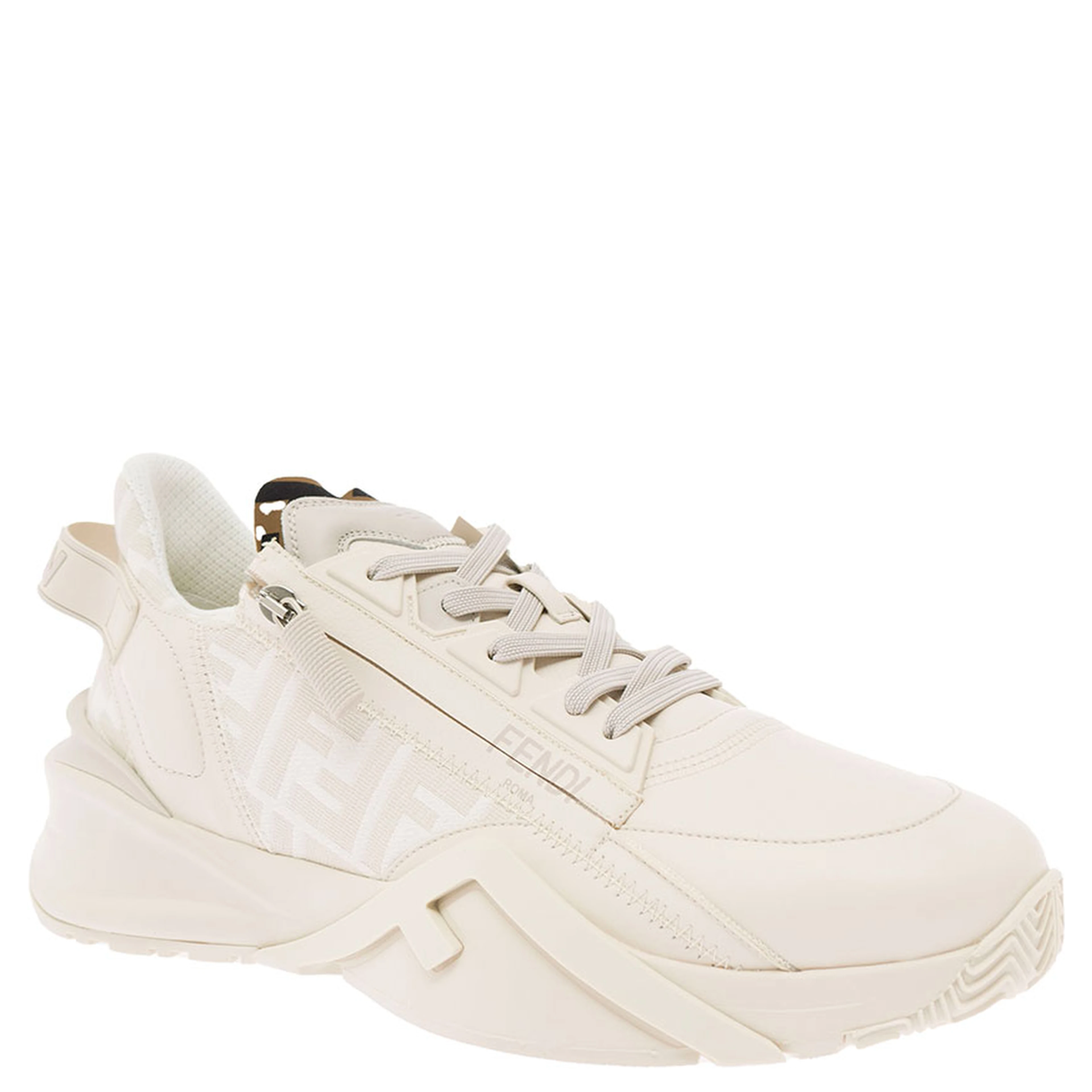 Sneaker Fendi Flow with FF Jacquard Logo Print and White Leather Men