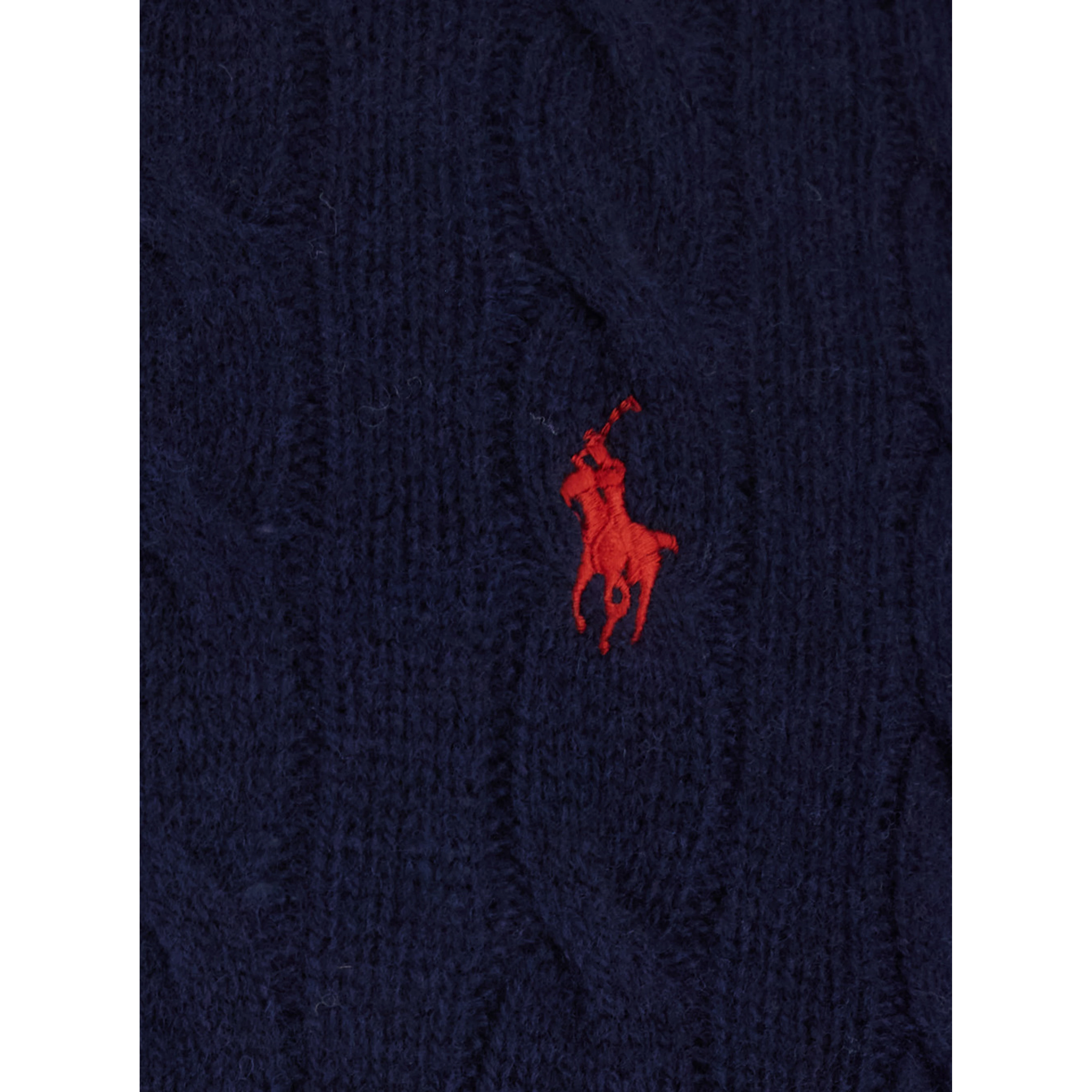 Crewneck Sweater with Braided Knit and Pony Embroidery on the Front in Wool and Cashmere Blue Men