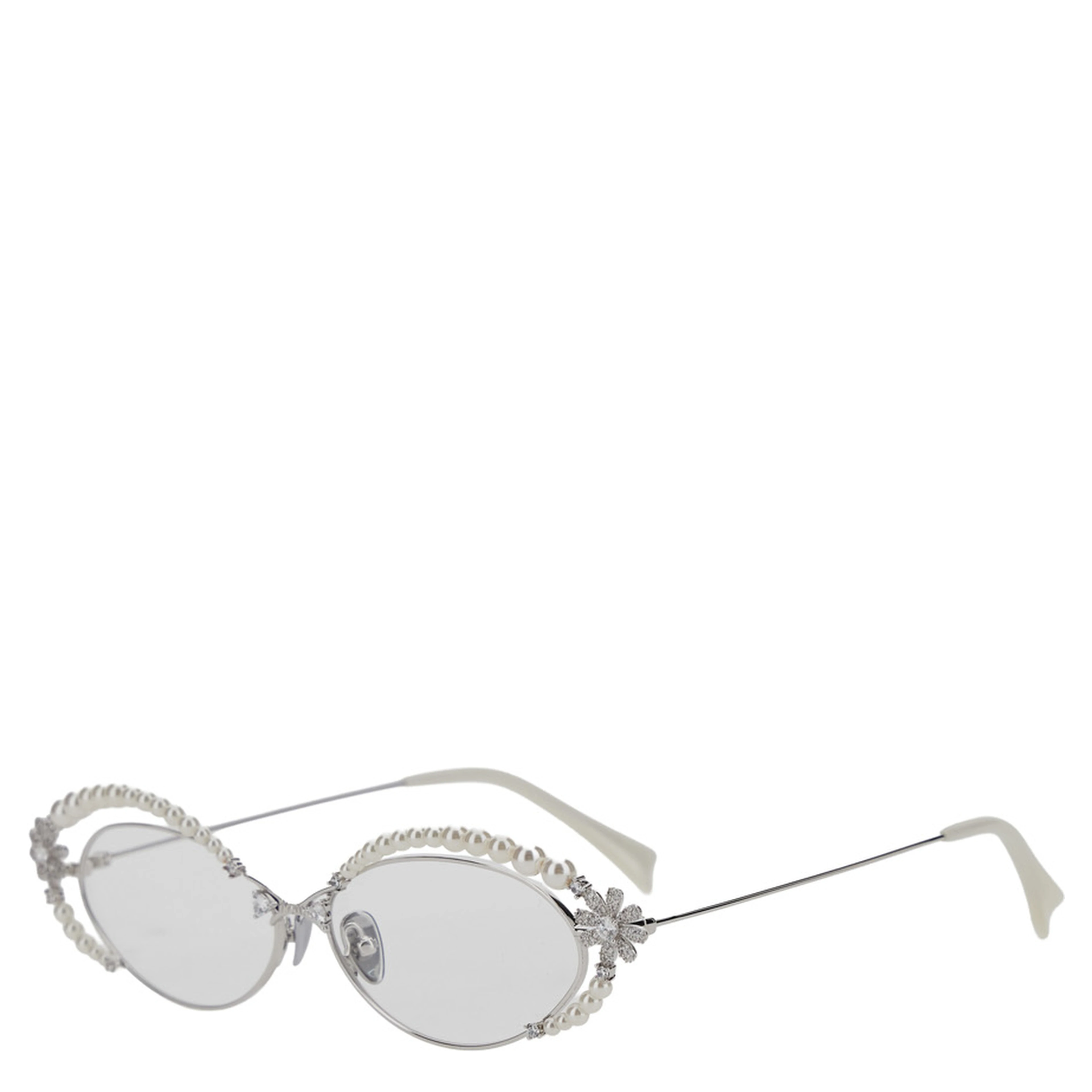 Metallic Glasses with thin temples and pearl decoration in metal for women