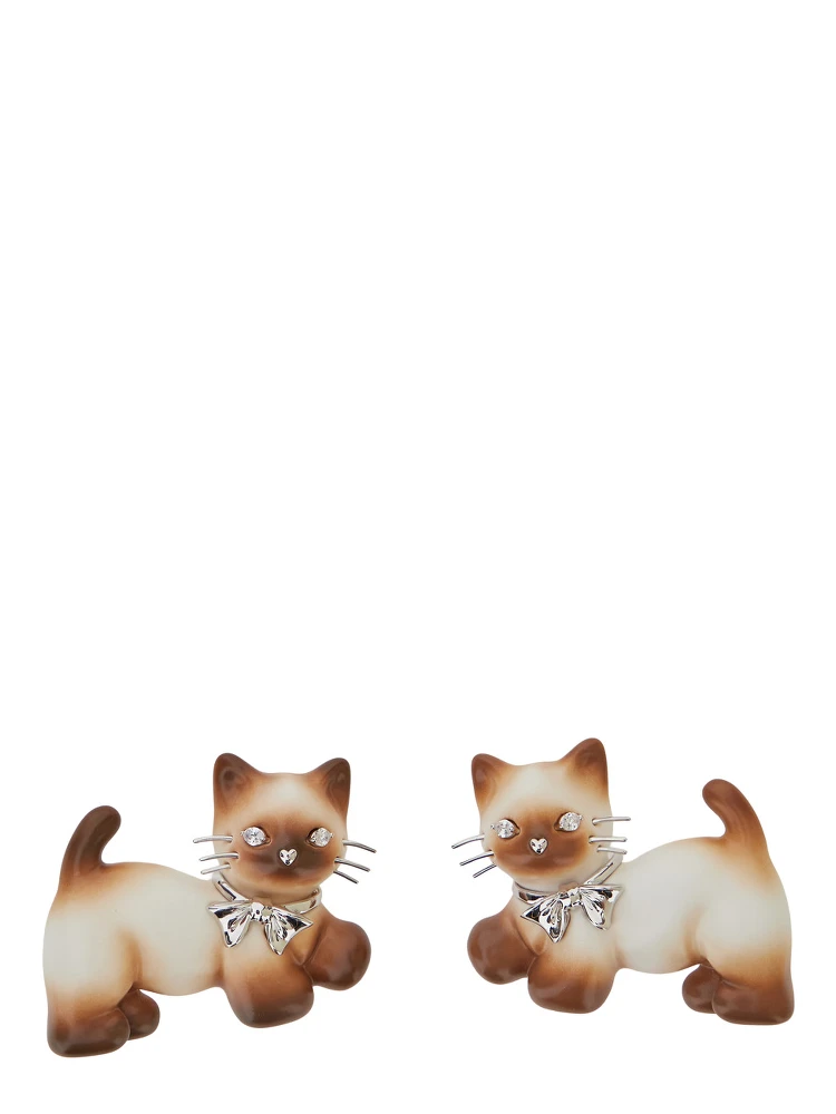 KITTEN HAIR CLIP with elegant design and refined details in Fabric, brown color, unisex