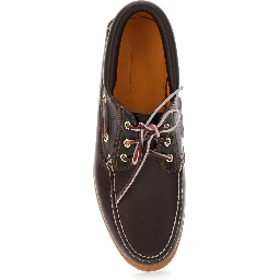 Brown Timberland Loafers with Logo Imprinted on the Side and Low Wide Heel in Leather for Men