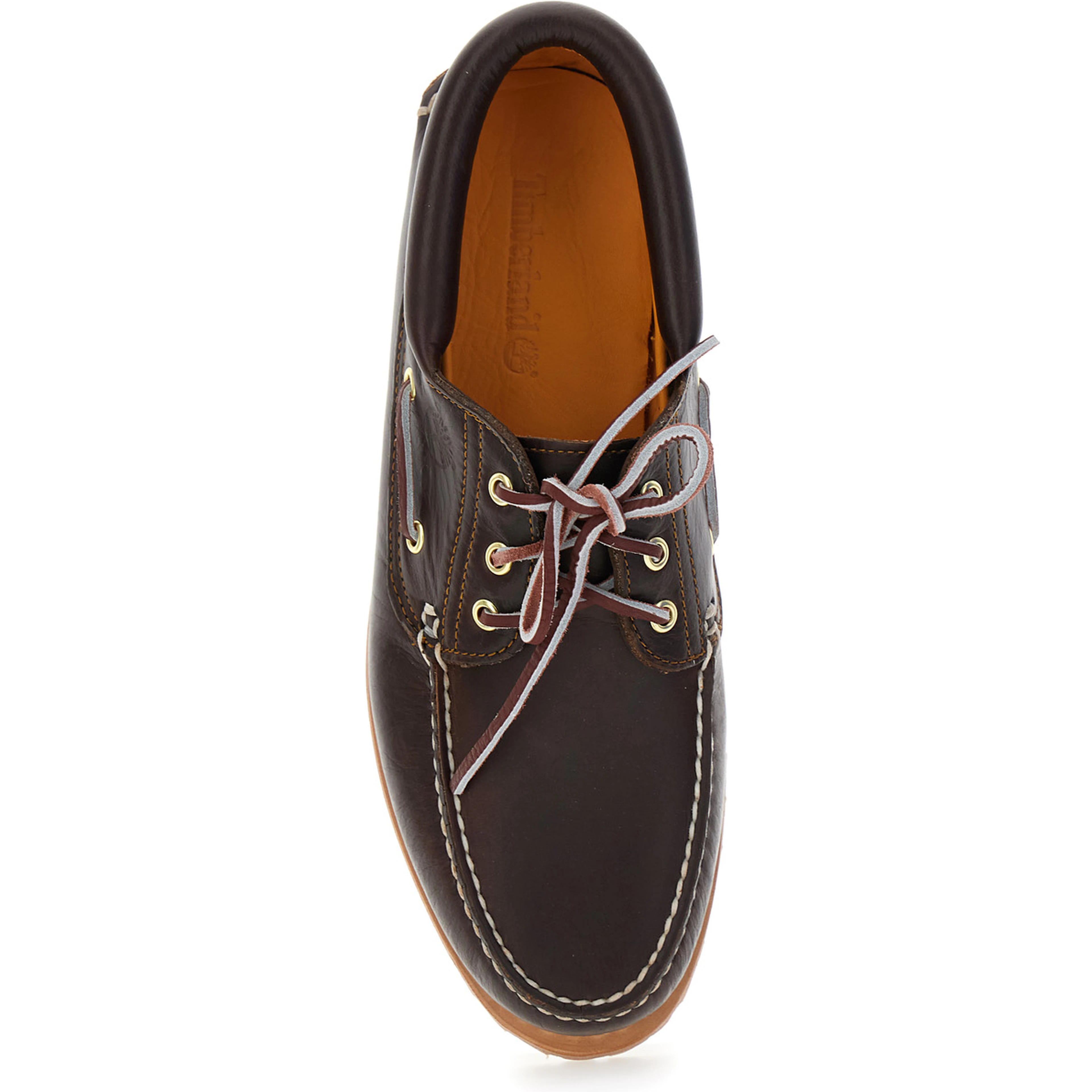 Brown Timberland Loafers with Logo Imprinted on the Side and Low Wide Heel in Leather for Men
