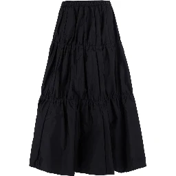 Black Midi skirt with tone-on-tone logo patch and ruffles in tech fabric for women