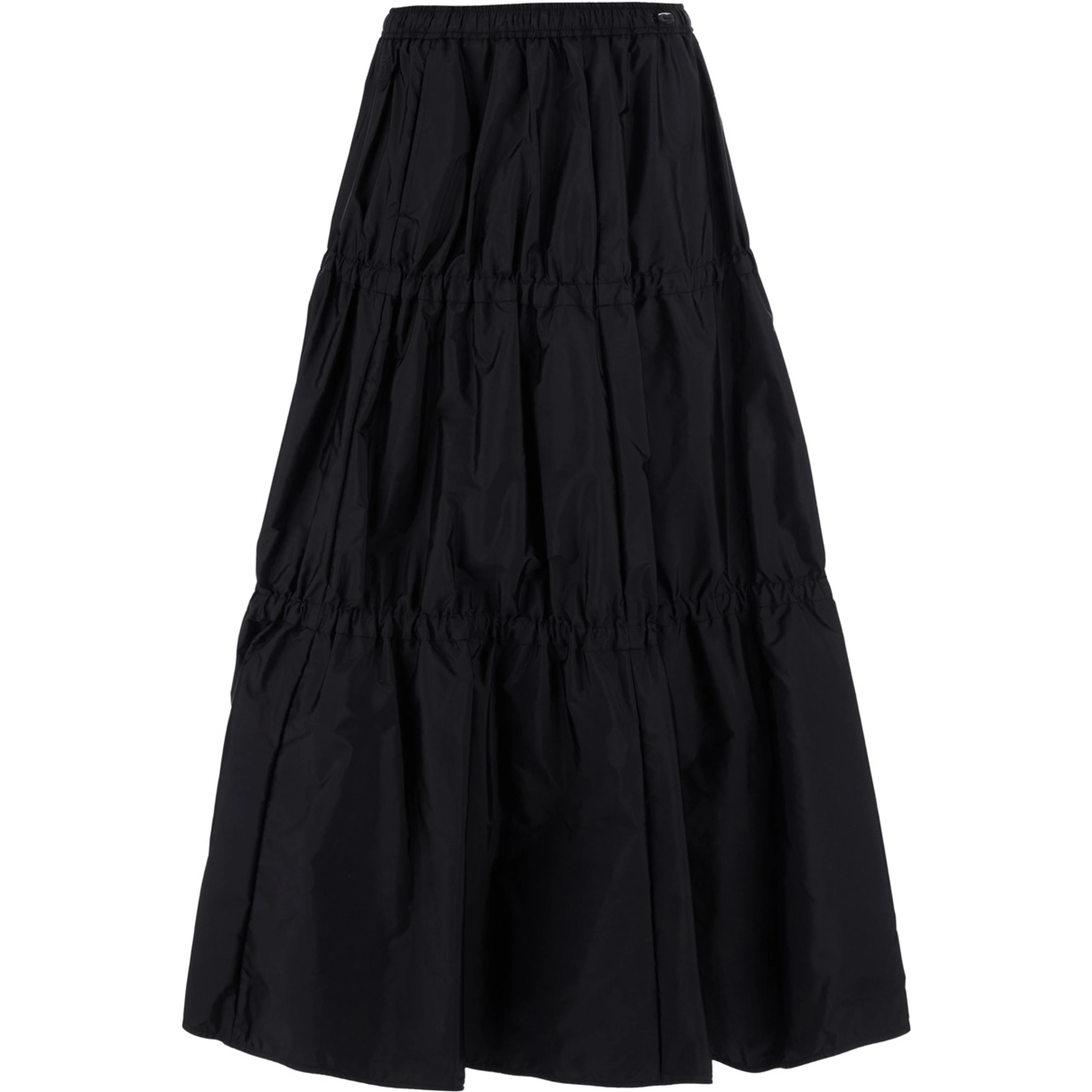 Black Midi skirt with tone-on-tone logo patch and ruffles in tech fabric for women