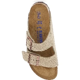 Arizona Beige Sandals with buckle straps and logo lettering on the side in leather for women