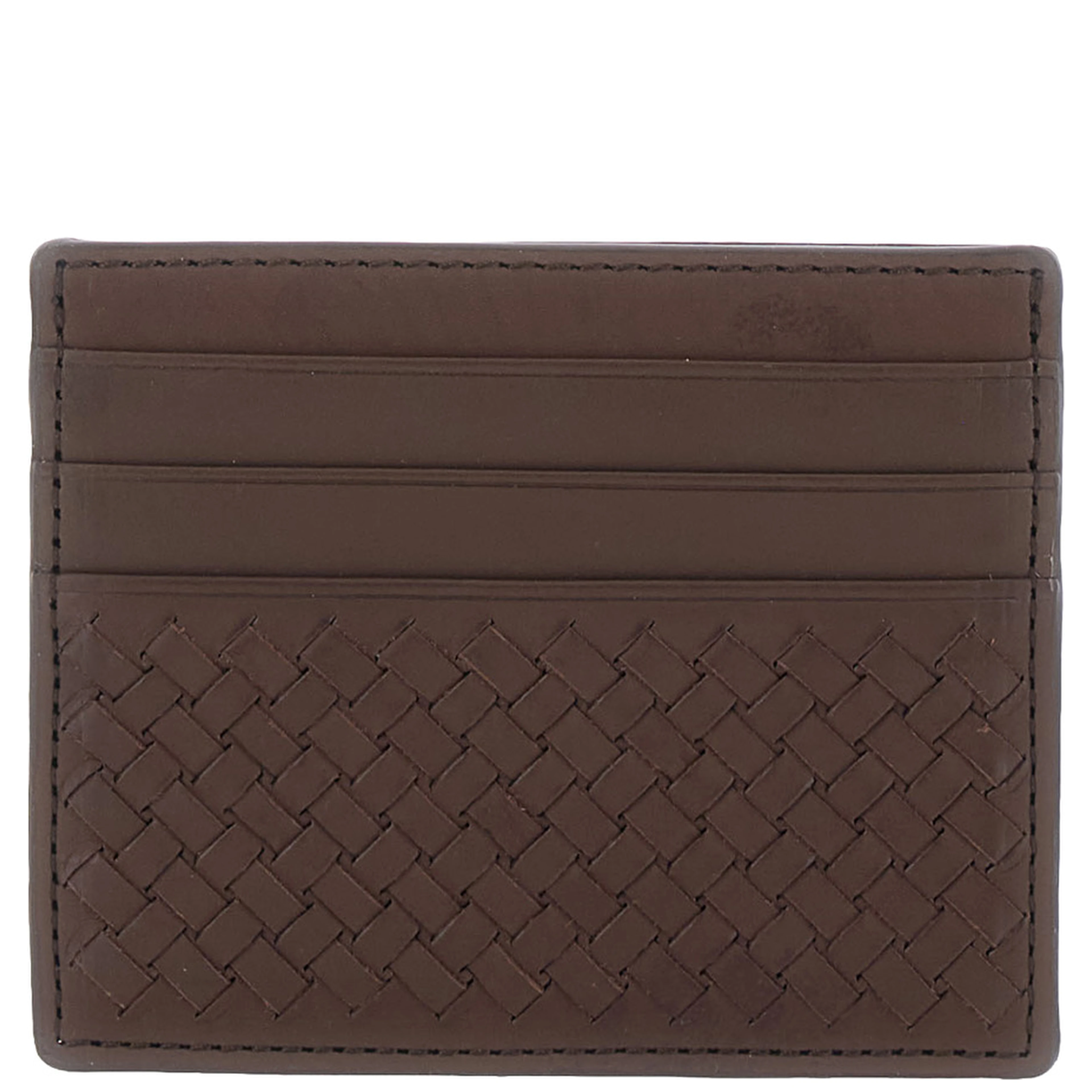 Brown Card Holder with Woven Design in Leather for Women