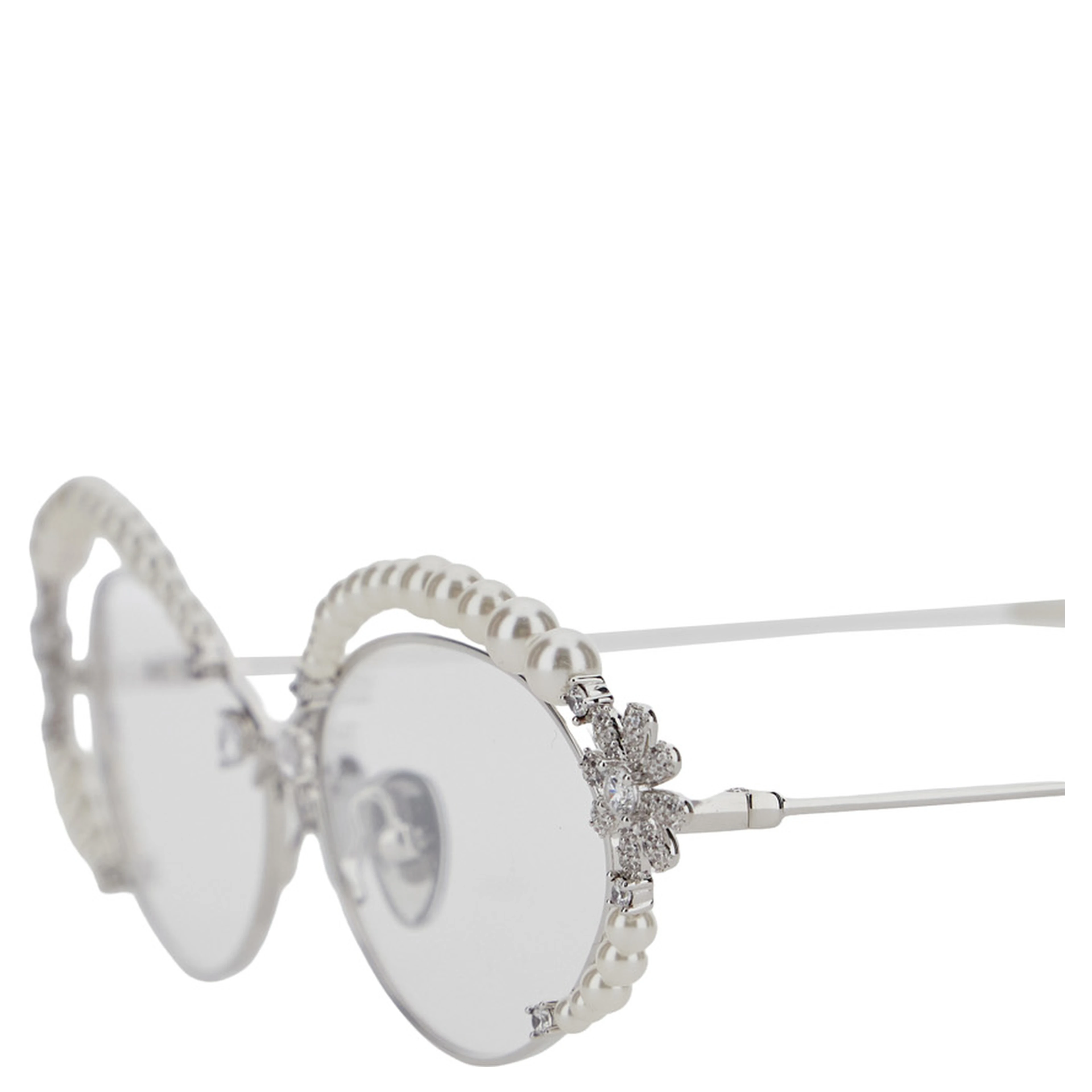 Metallic Glasses with thin temples and pearl decoration in metal for women