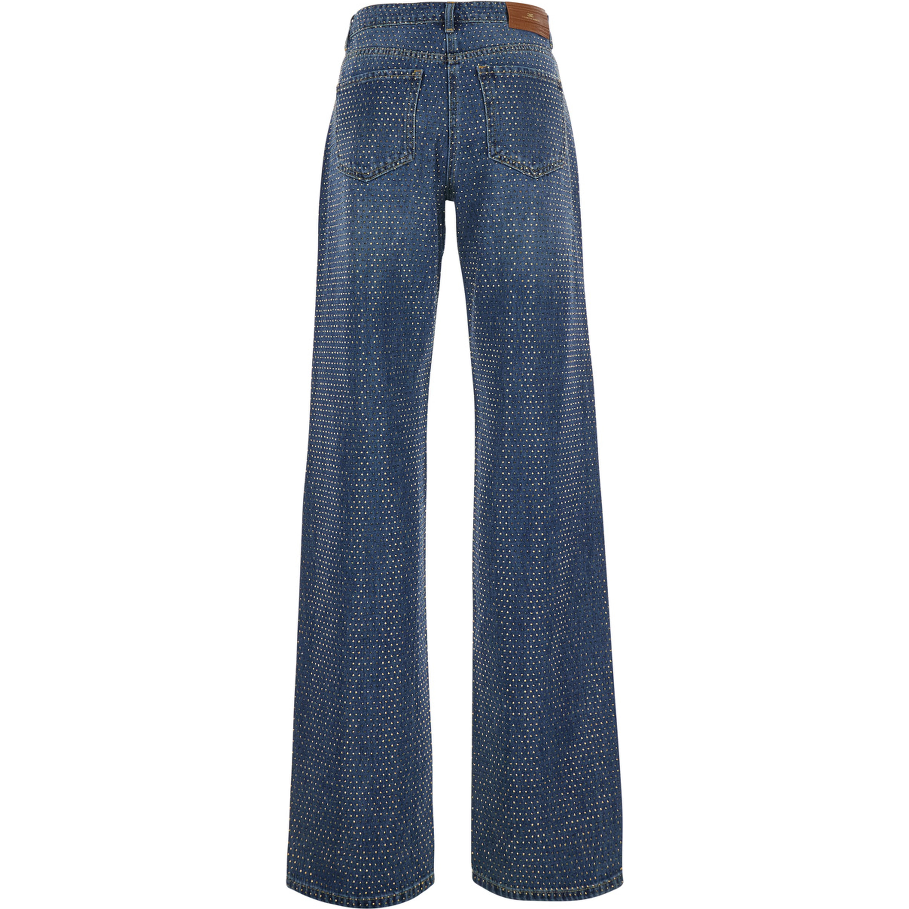 Blue Jeans with logo patch on the back and all-over crystals in denim for women