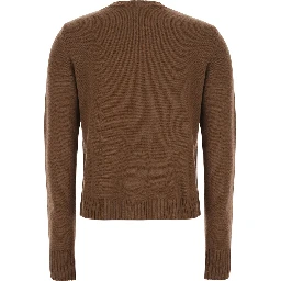Faraone Brown Short Crew Neck Sweater with Diamond Motif on the Front in Wool and Cashmere for Women