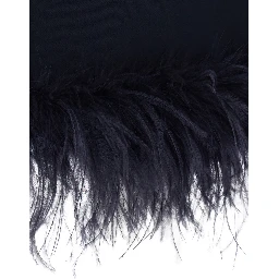 Black High Neck Dress with Bow on the Back and Feather Hem in Tech Fabric for Women