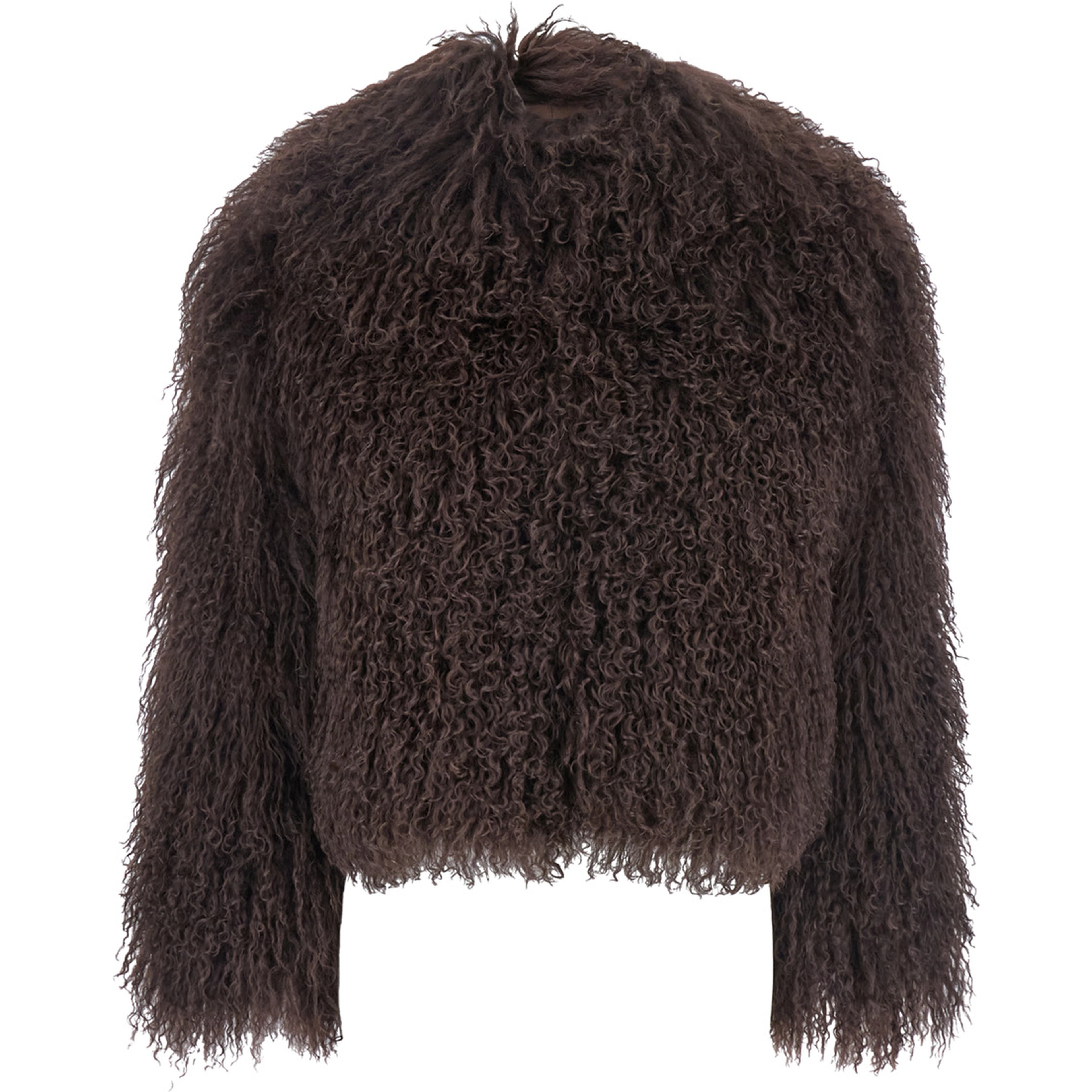 Short Jacket in Brown Tibetan Fur with 100% Tibetan Fur for Women