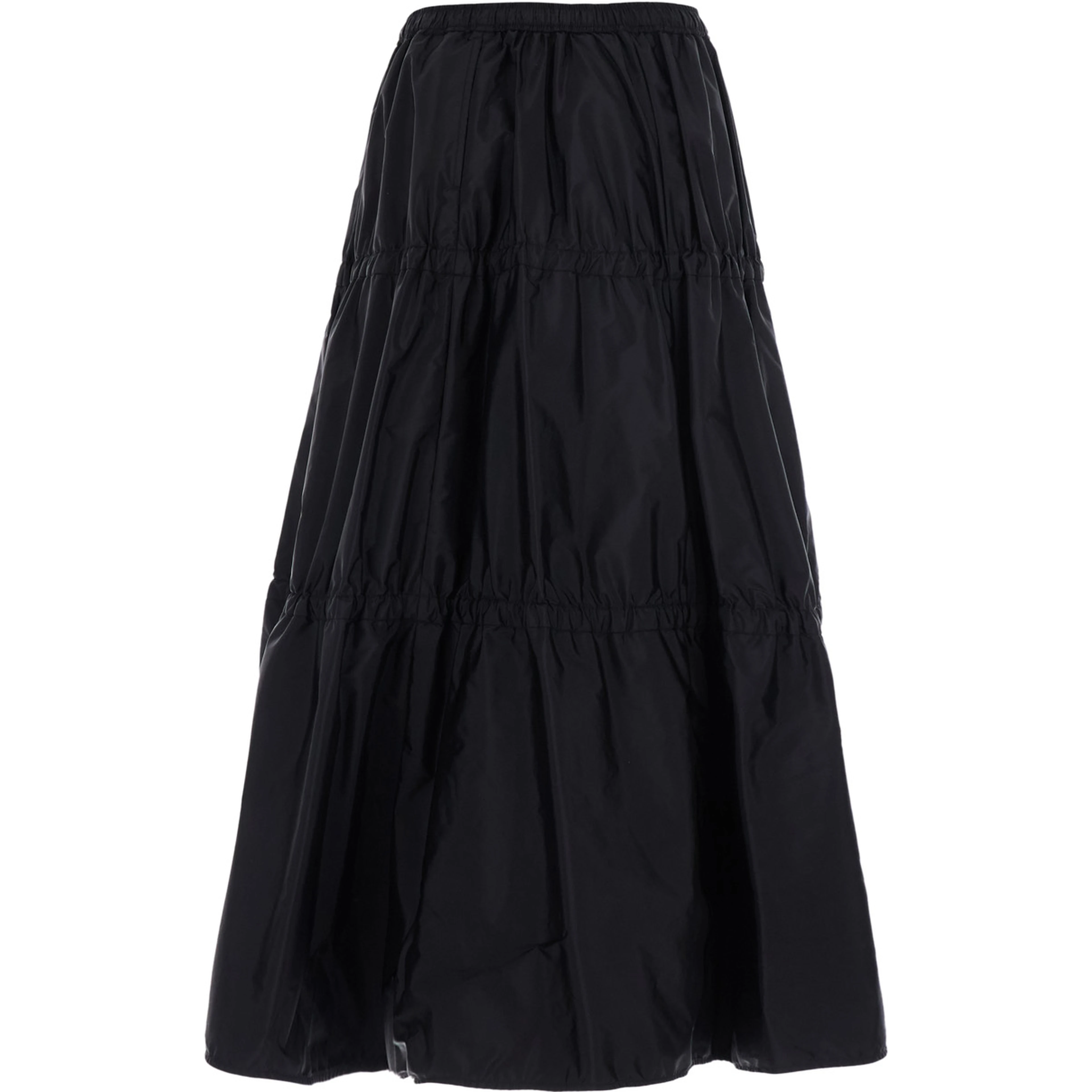 Black Midi skirt with tone-on-tone logo patch and ruffles in tech fabric for women