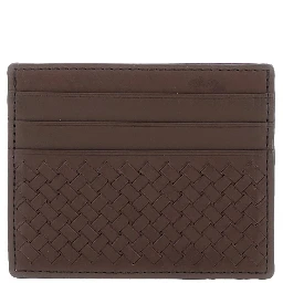 Brown Card Holder with Woven Design in Leather for Women