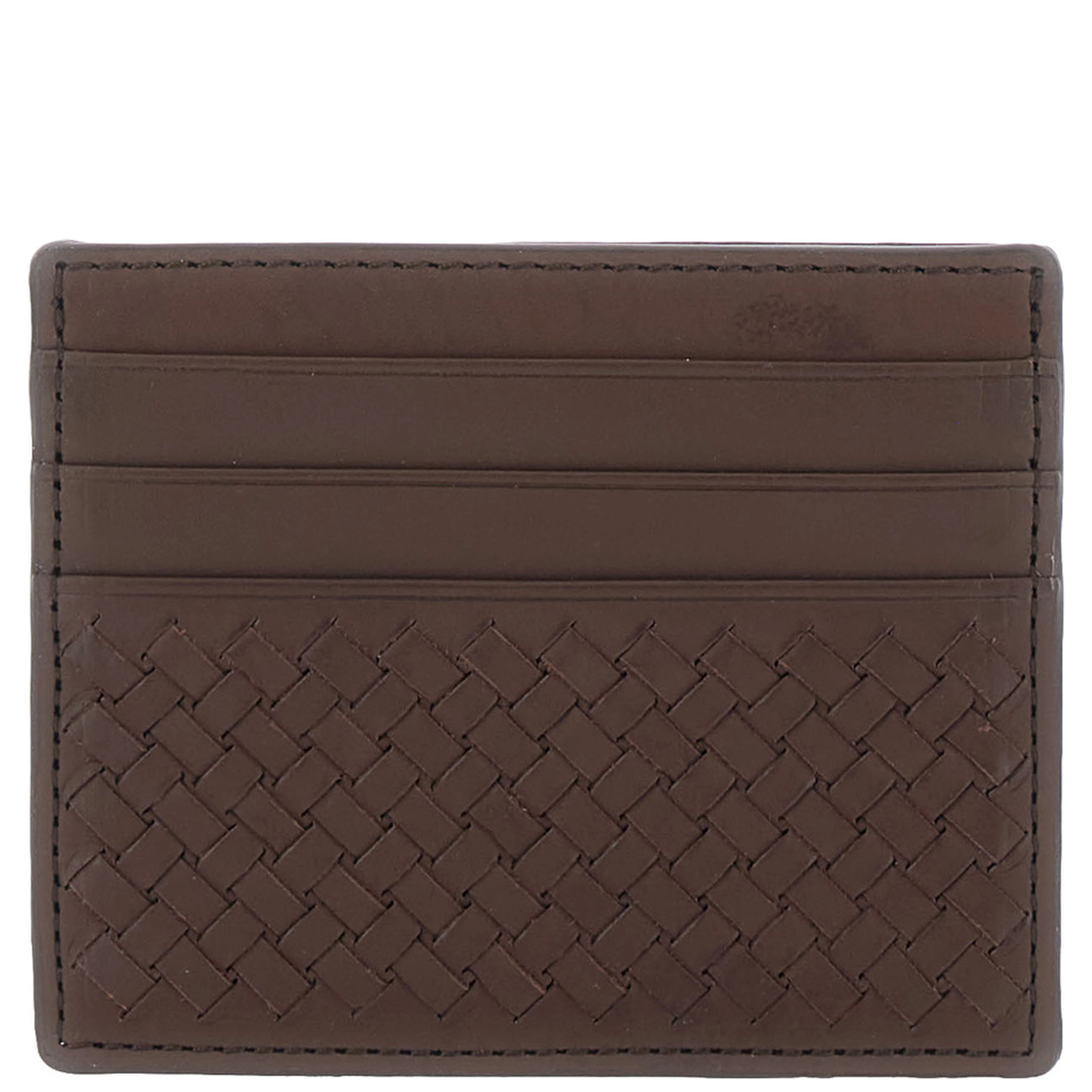 Brown Card Holder with Woven Design in Leather for Women