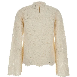 beige Sweater with lace details and perforated design in fabric for women