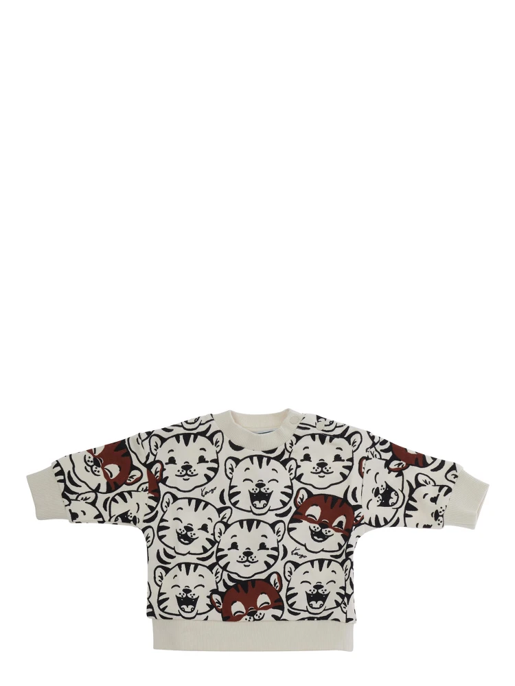 White Crewneck sweatshirt with all-over print in cotton baby