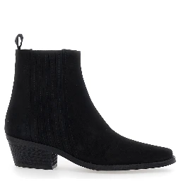 Black Ankle Boots with Low Block Heel in Suede for Women