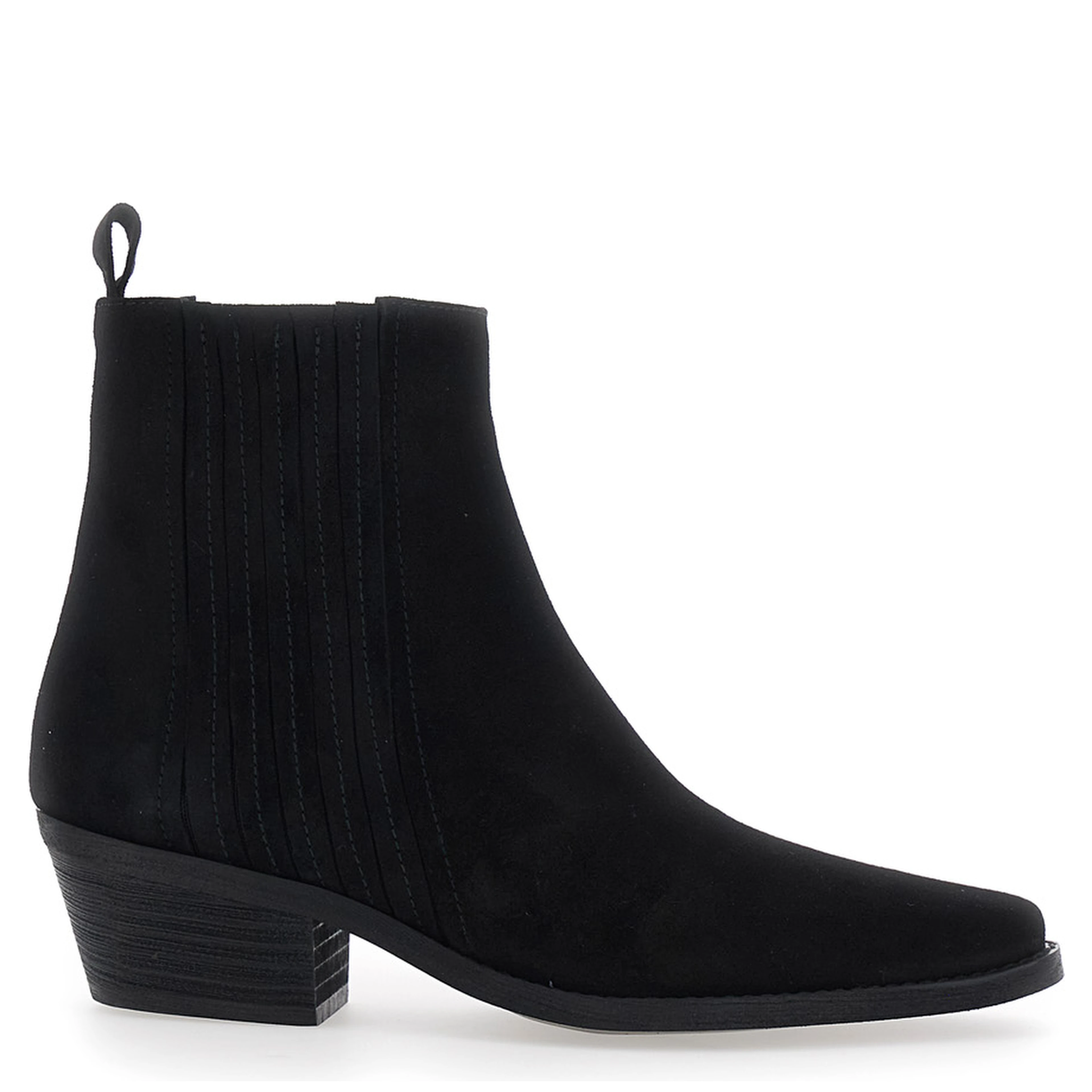 Black Ankle Boots with Low Block Heel in Suede for Women