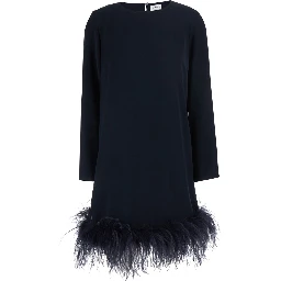 Black High Neck Dress with Bow on the Back and Feather Hem in Tech Fabric for Women