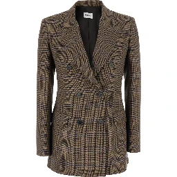 Brown double-breasted viscose and wool blazer for women
