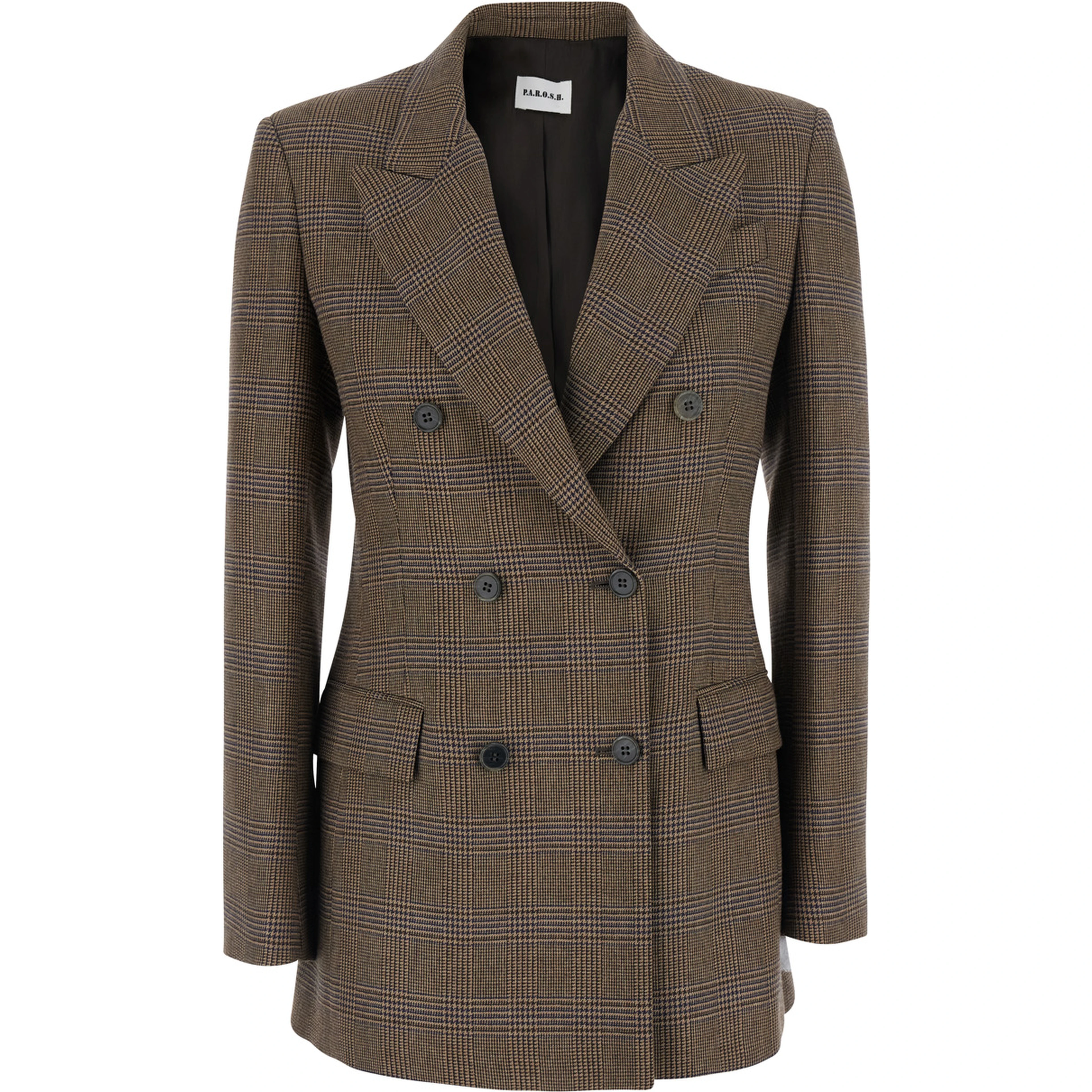 Brown double-breasted viscose and wool blazer for women