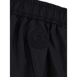 Black Midi skirt with tone-on-tone logo patch and ruffles in tech fabric for women