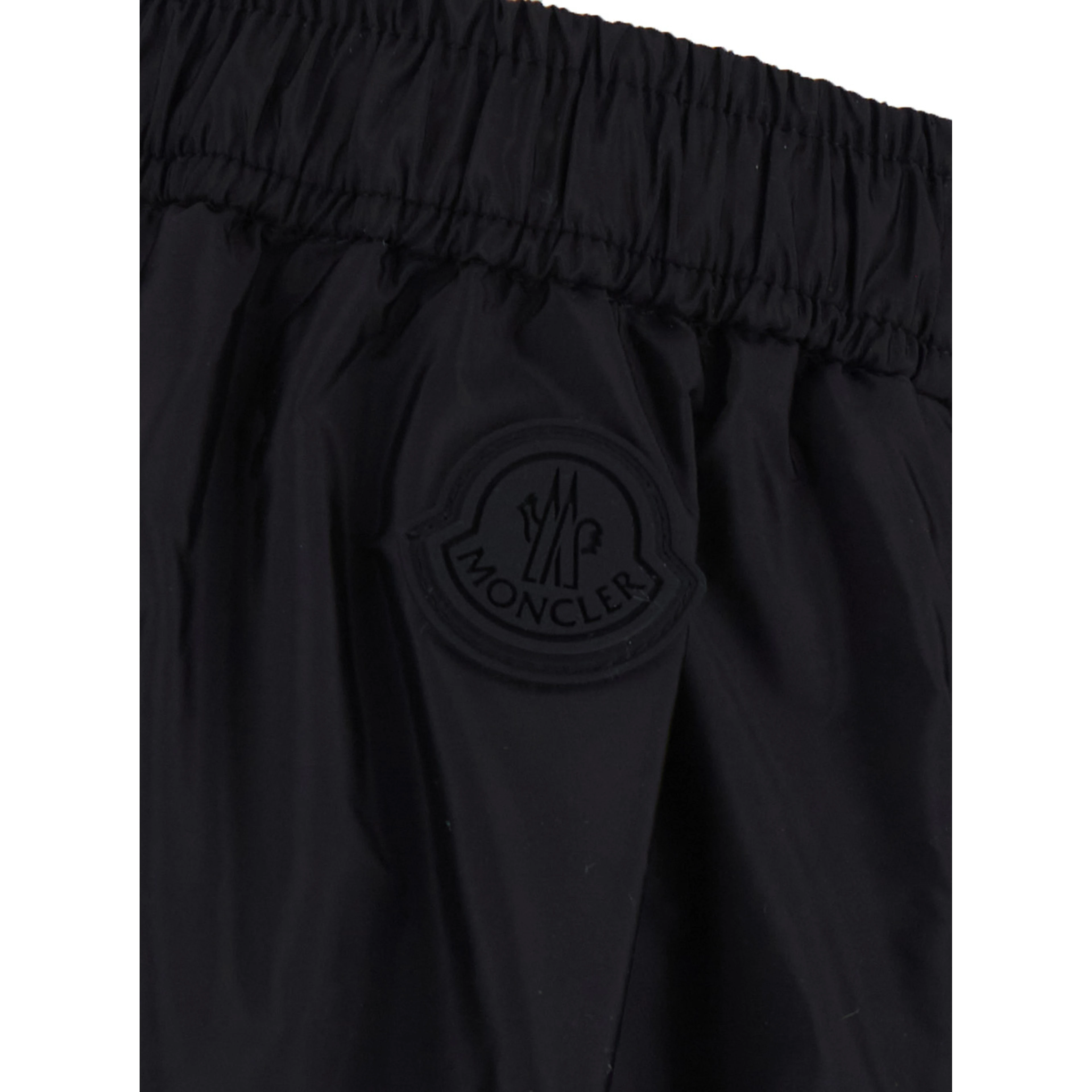 Black Midi skirt with tone-on-tone logo patch and ruffles in tech fabric for women