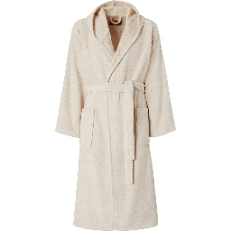 white Bathrobe with hood and Zig-Zag motif in cotton terry Home