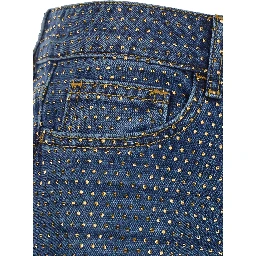 Blue Jeans with logo patch on the back and all-over crystals in denim for women
