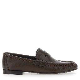 Brown Loafers with Monile detail and gathered leather toe in leather for women