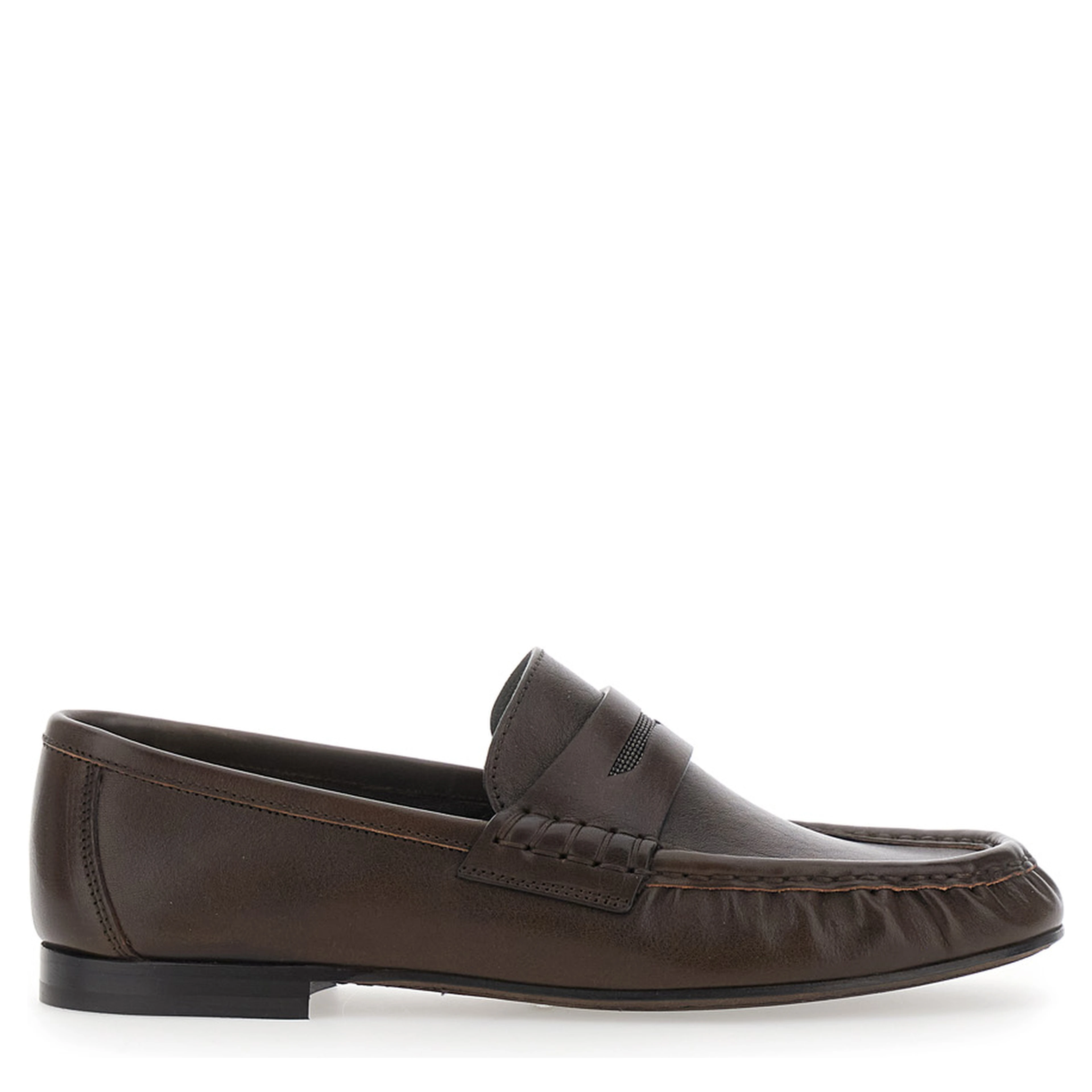Brown Loafers with Monile detail and gathered leather toe in leather for women