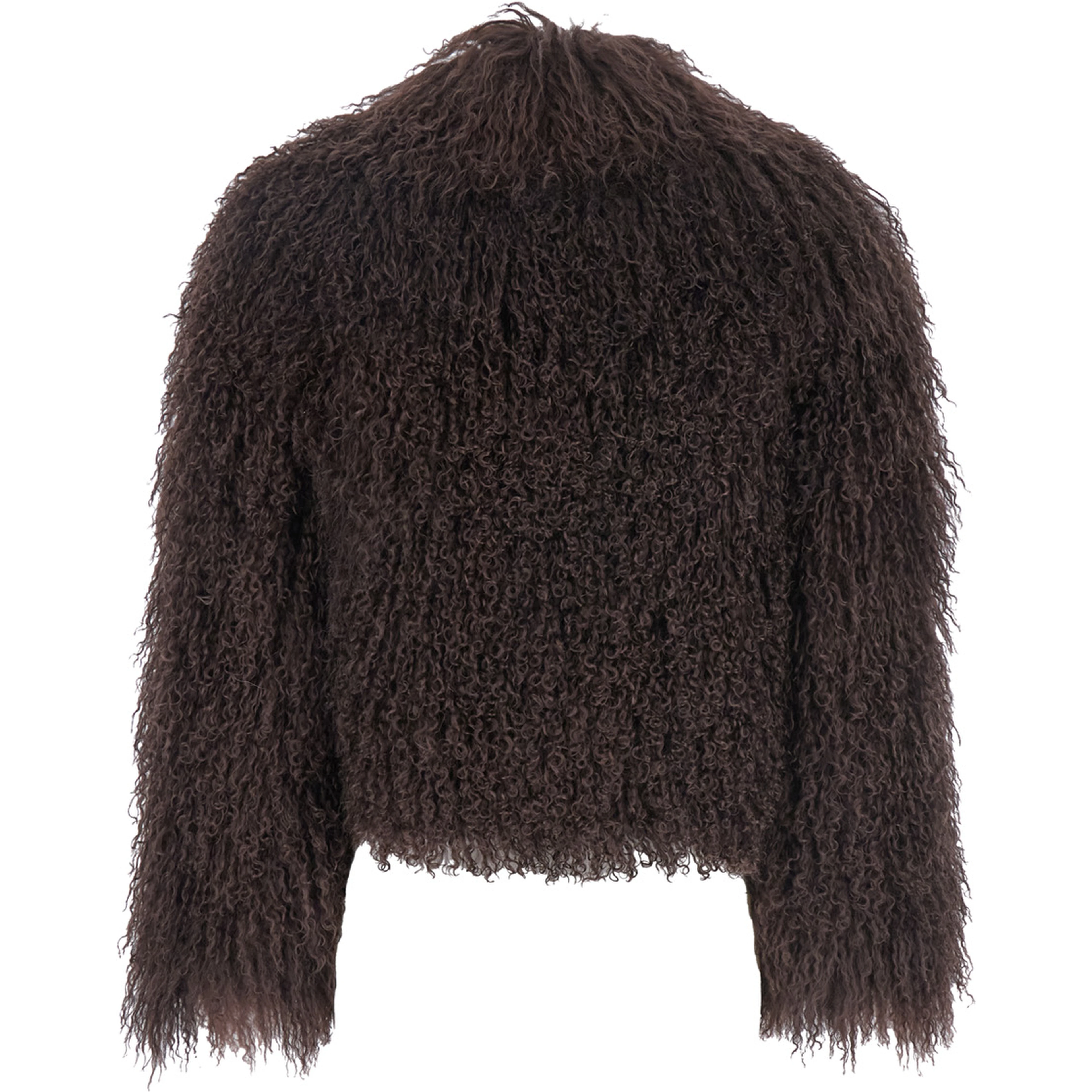 Short Jacket in Brown Tibetan Fur with 100% Tibetan Fur for Women