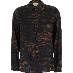 multicolor Shirt with classic collar and all-over fade print in silk for women