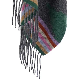 Grey Navajo Shawl with faux fur and decorative prints in wool blend for women