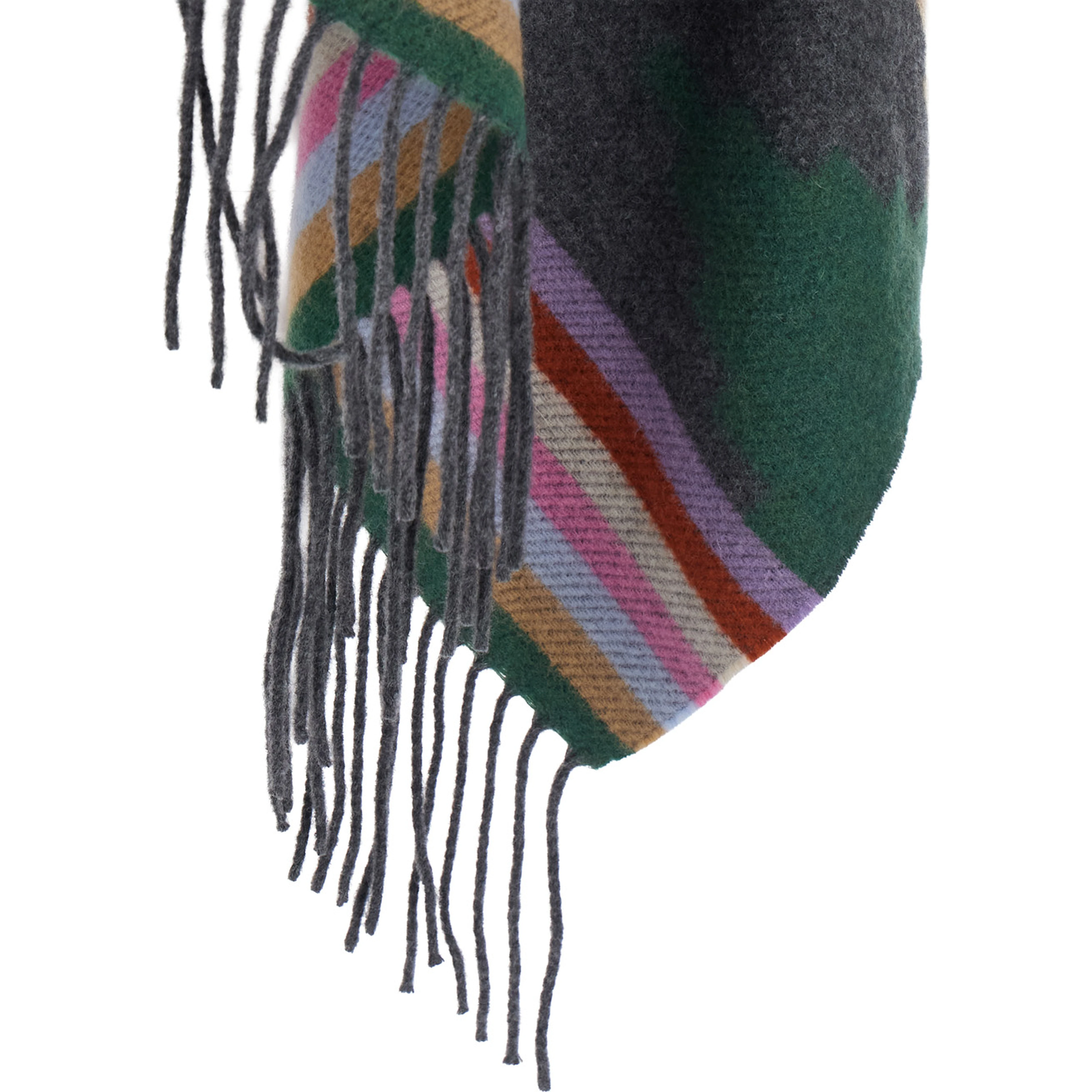 Grey Navajo Shawl with faux fur and decorative prints in wool blend for women