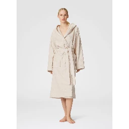 white Bathrobe with hood and Zig-Zag motif in cotton terry Home