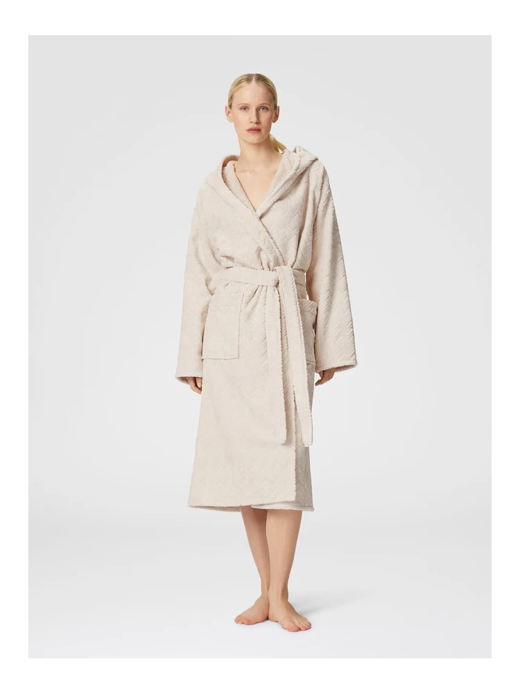 white Bathrobe with hood and Zig-Zag motif in cotton terry Home alternative