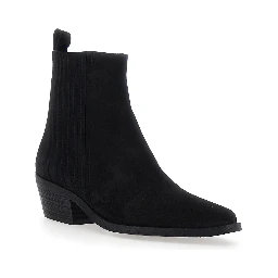Black Ankle Boots with Low Block Heel in Suede for Women