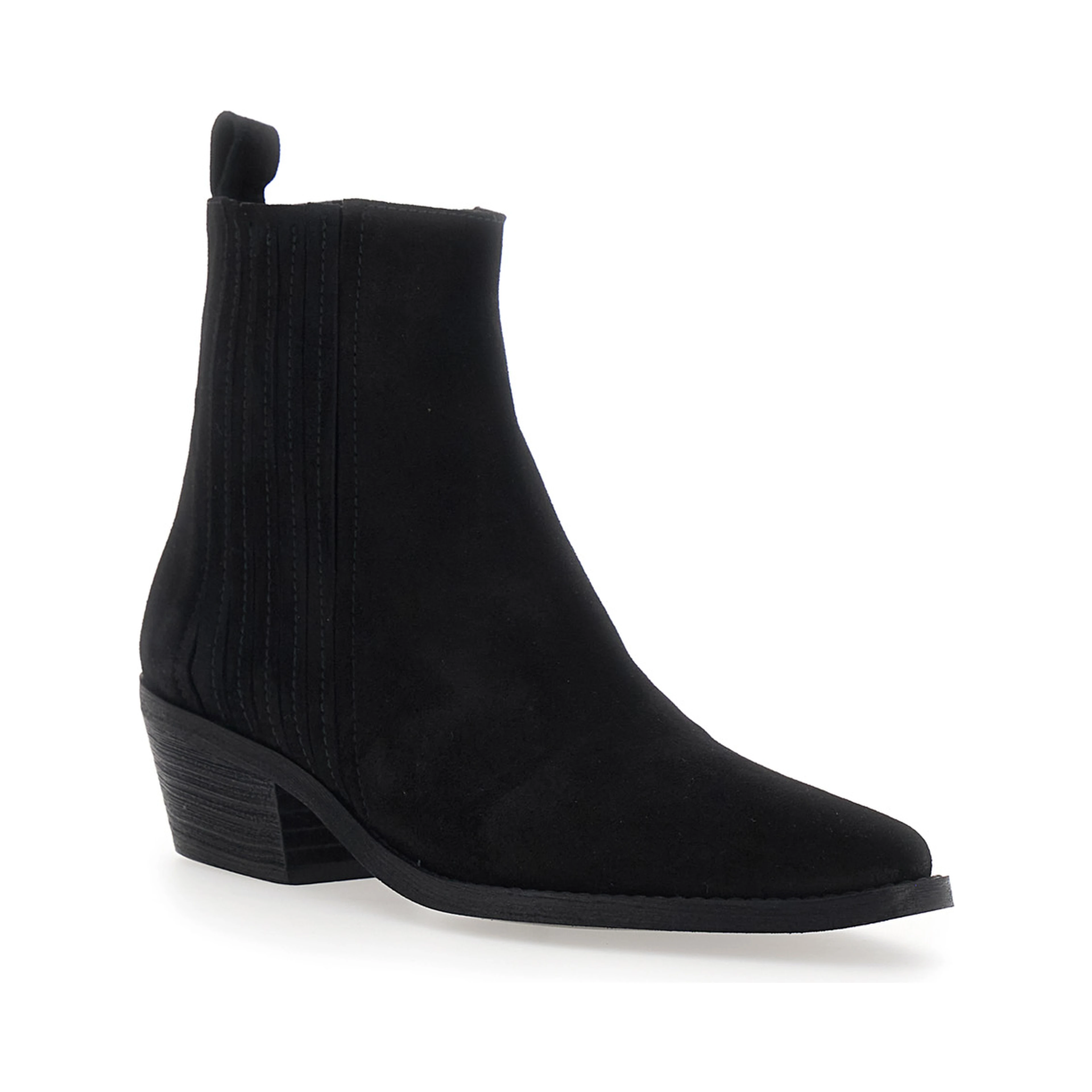 Black Ankle Boots with Low Block Heel in Suede for Women