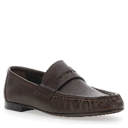 Brown Loafers with Monile detail and gathered leather toe in leather for women