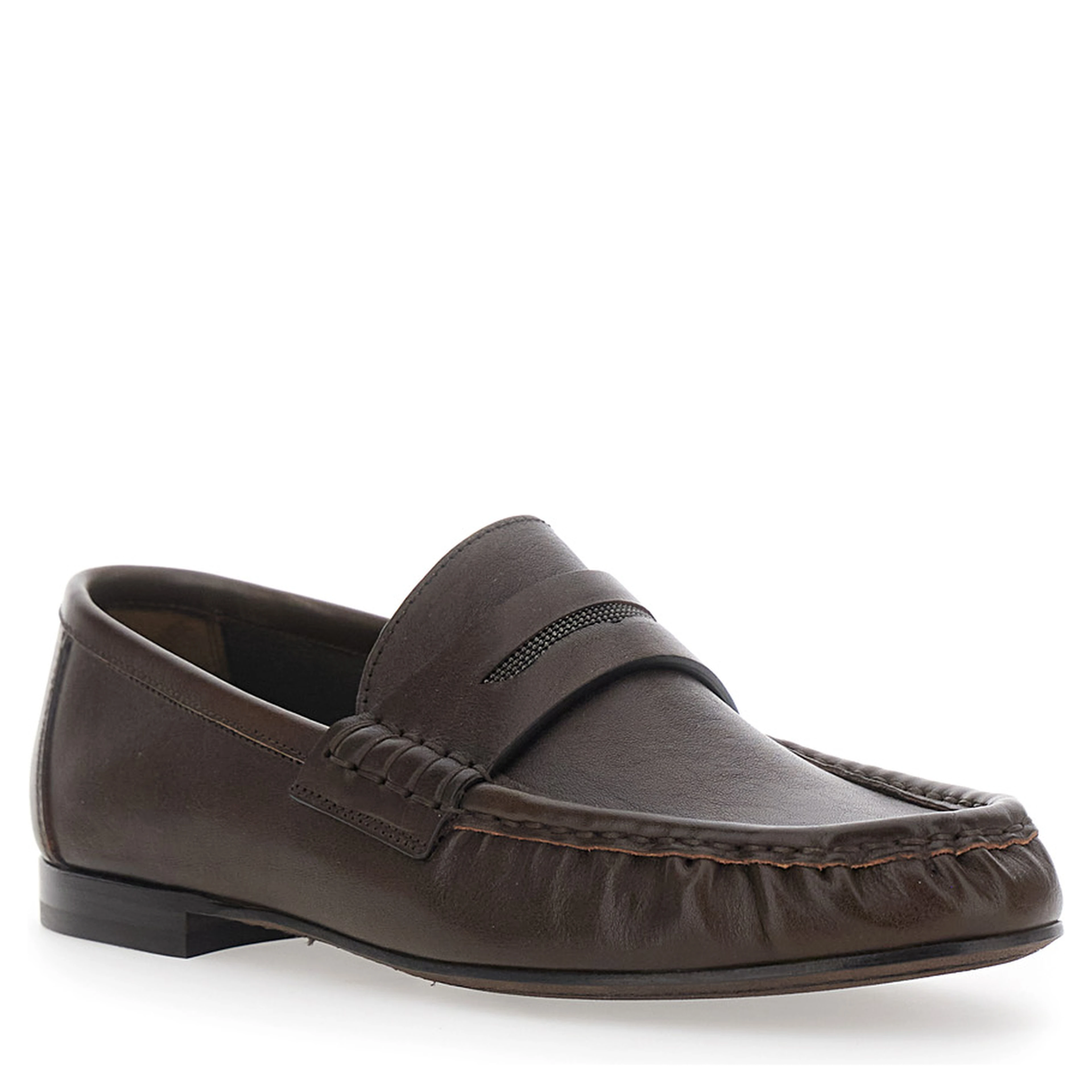 Brown Loafers with Monile detail and gathered leather toe in leather for women