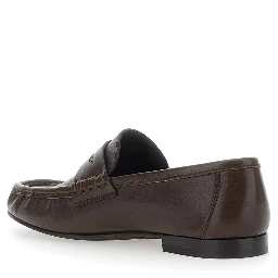Brown Loafers with Monile detail and gathered leather toe in leather for women