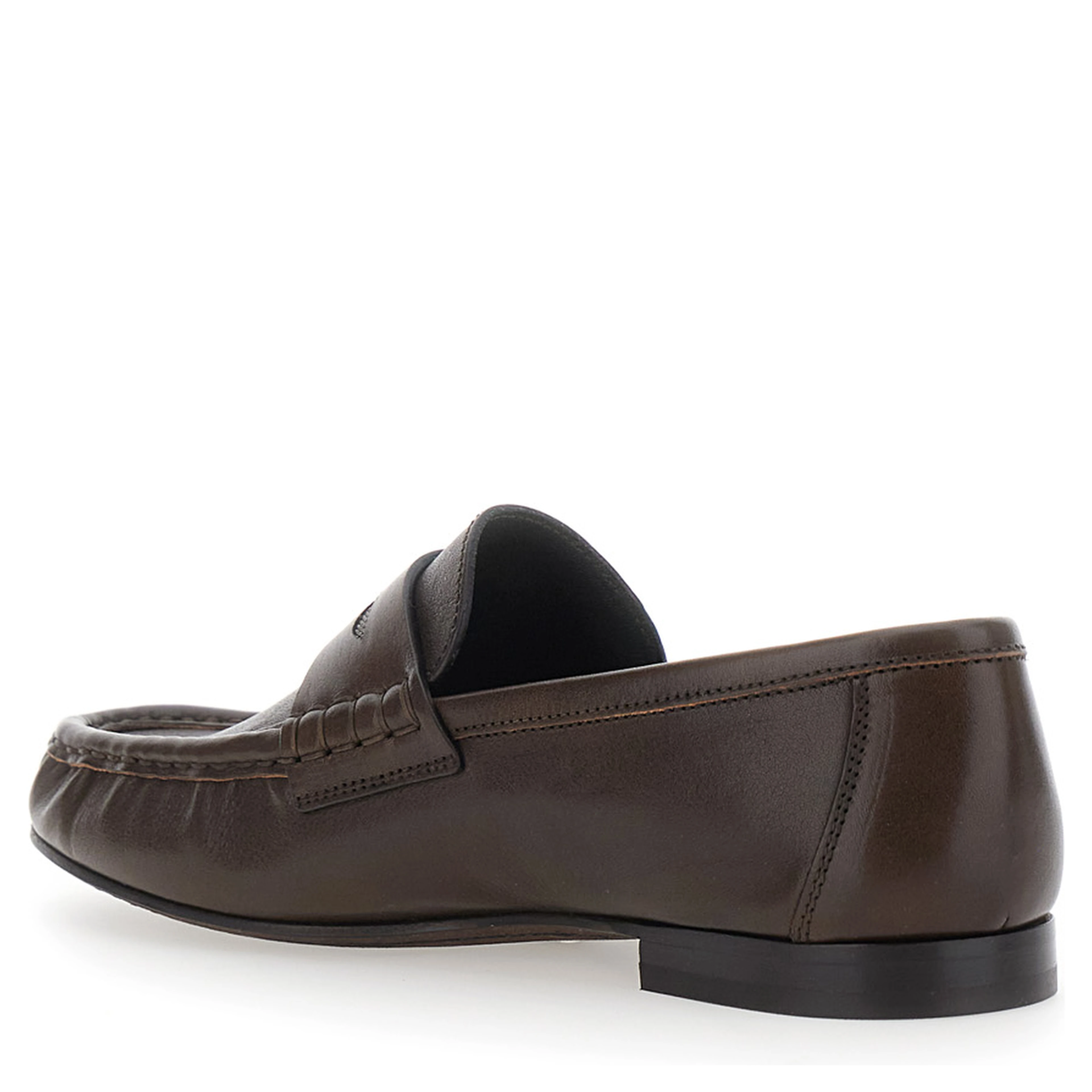 Brown Loafers with Monile detail and gathered leather toe in leather for women