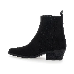 Black Ankle Boots with Low Block Heel in Suede for Women
