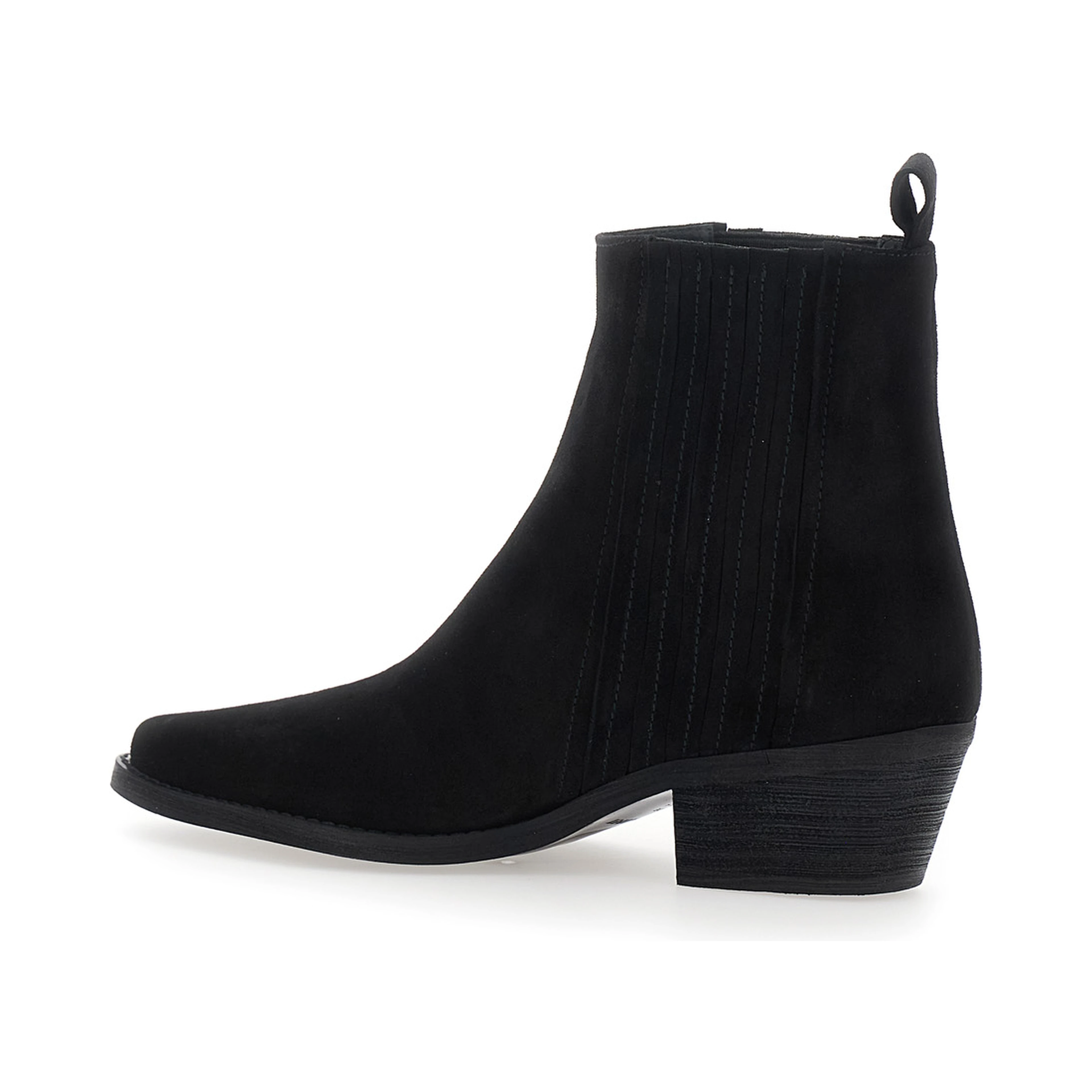 Black Ankle Boots with Low Block Heel in Suede for Women