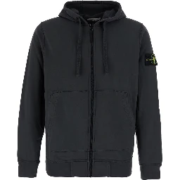 Grey Hooded sweatshirt with fixed hood and logo patch on the sleeve in cotton for men