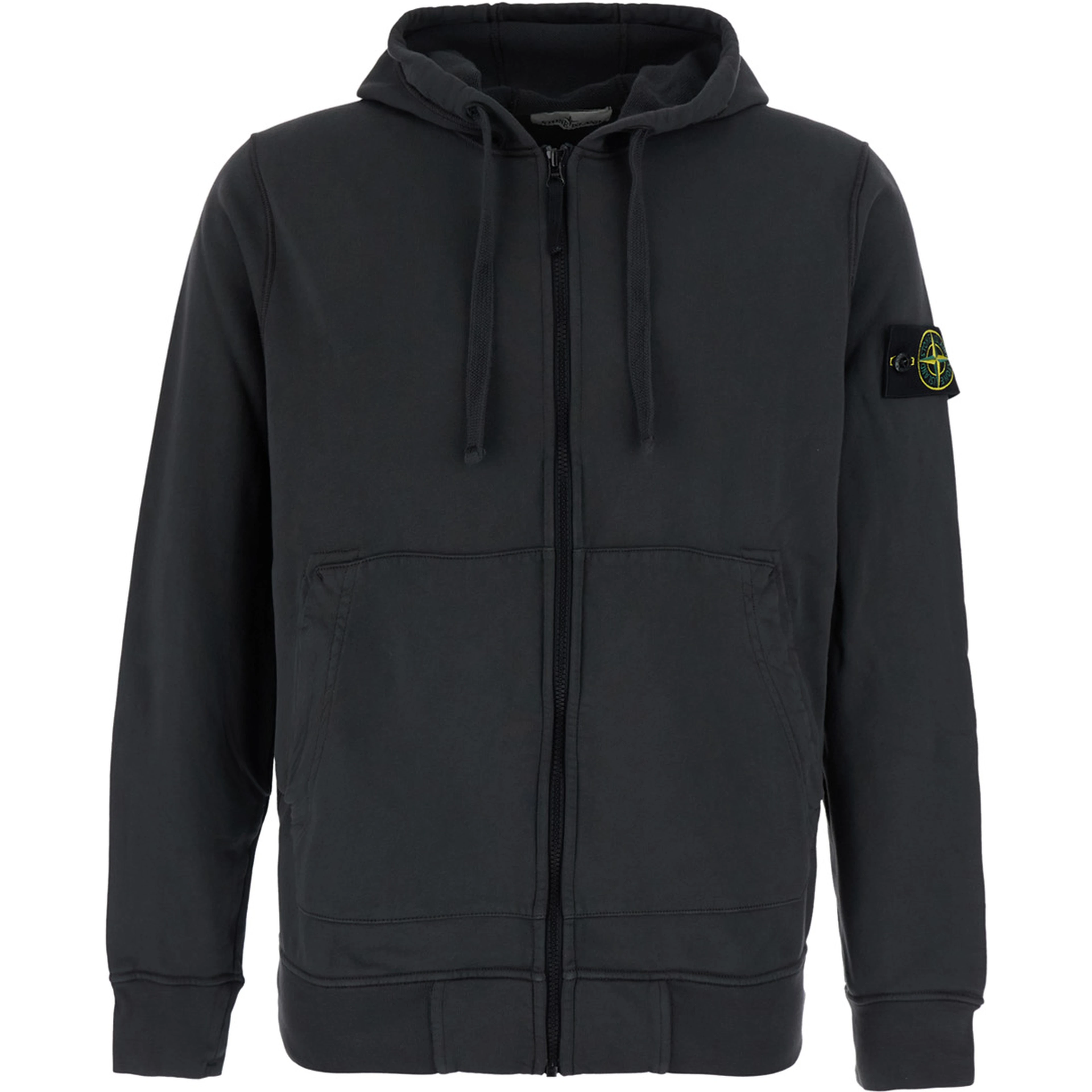 Grey Hooded sweatshirt with fixed hood and logo patch on the sleeve in cotton for men