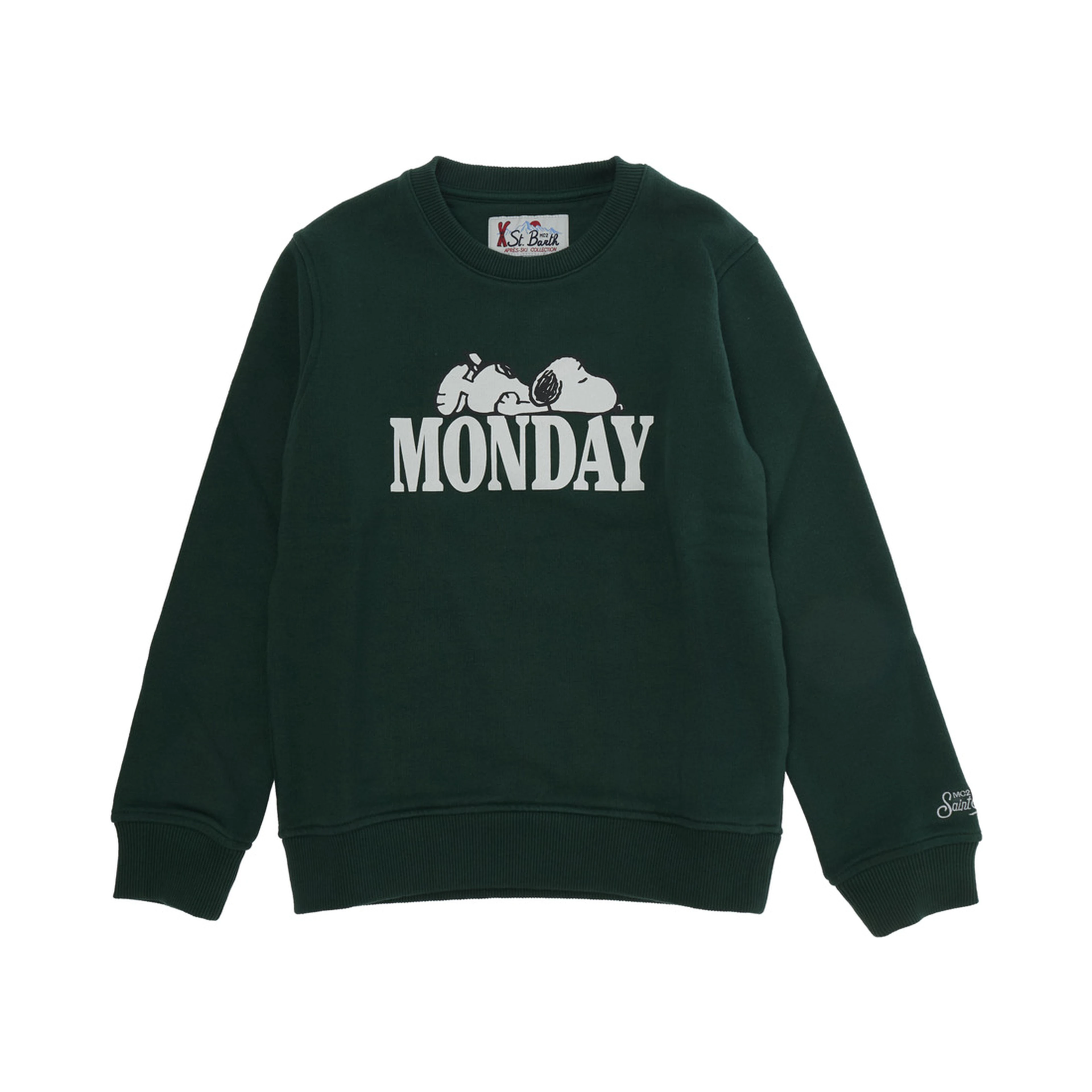 Snoopy Monday crewneck sweatshirt in cotton and Tech Fabric green for Boy