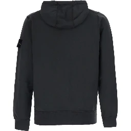 Grey Hooded sweatshirt with fixed hood and logo patch on the sleeve in cotton for men